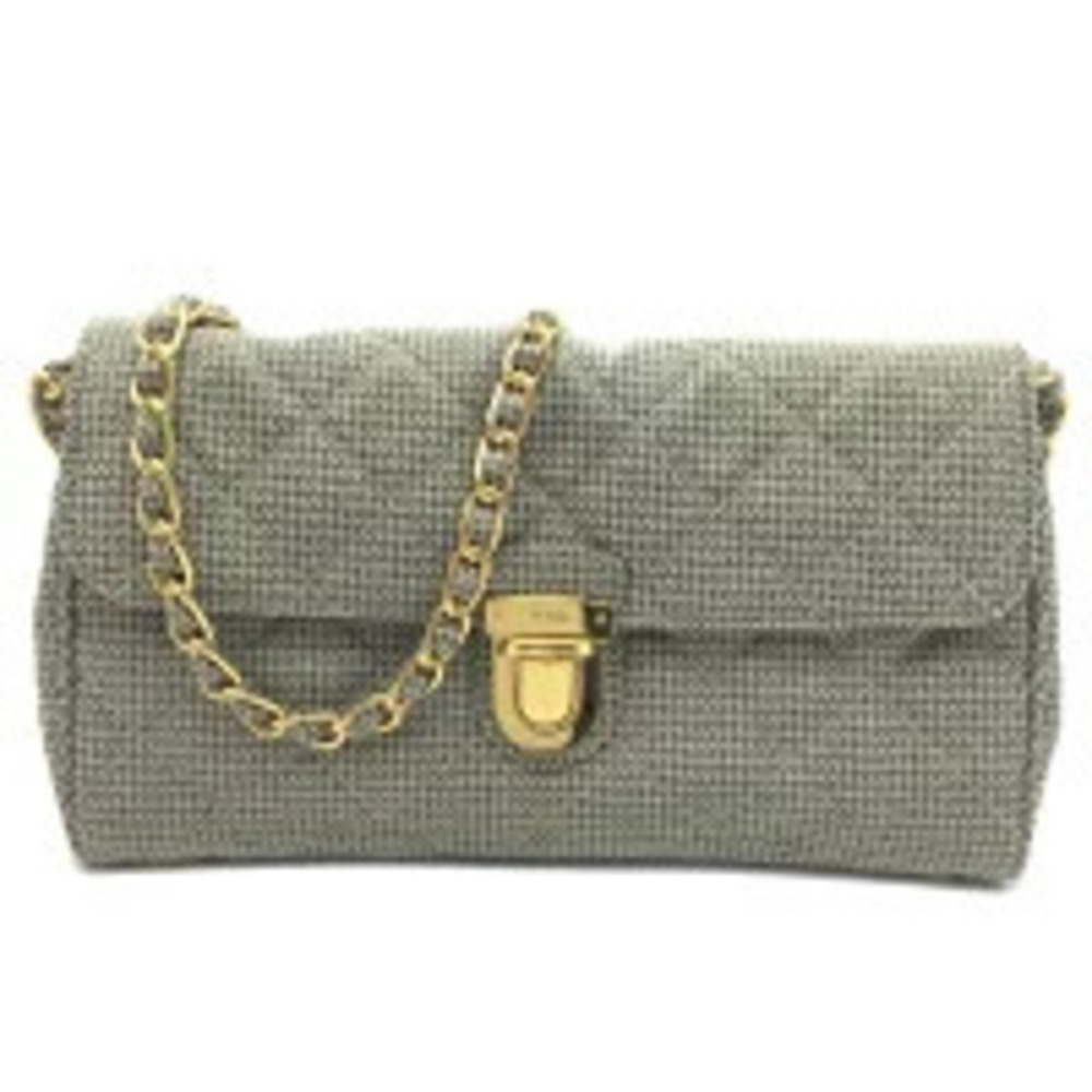 PRADA Chain Shoulder Bag Crossbody Clutch Beige Corda Canvas